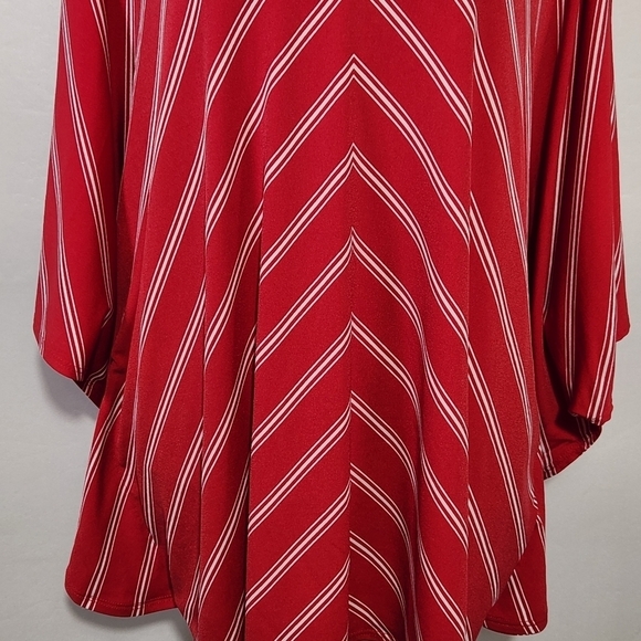 Susan Graver Women Oversized Flare Sleeve Red Striped V-Neck Blouse SZ XL Casual - Picture 3 of 15
